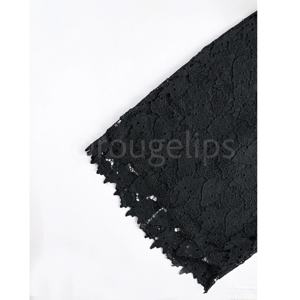 Black Guipure Lace Bodycon Dress Cami V-Neck Knee to Midi - Picture 11 of 12